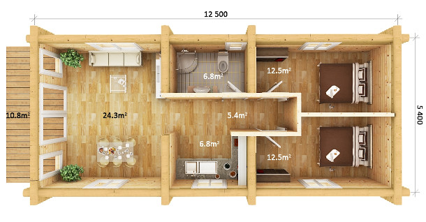 Static Home 2 bedrooms dimensions